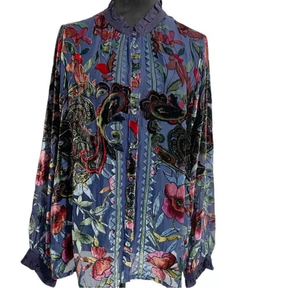 Johnny Was Clara Burnout Leda Shirt Embroidered Velvet  blouse NWT - Picture 12 of 17